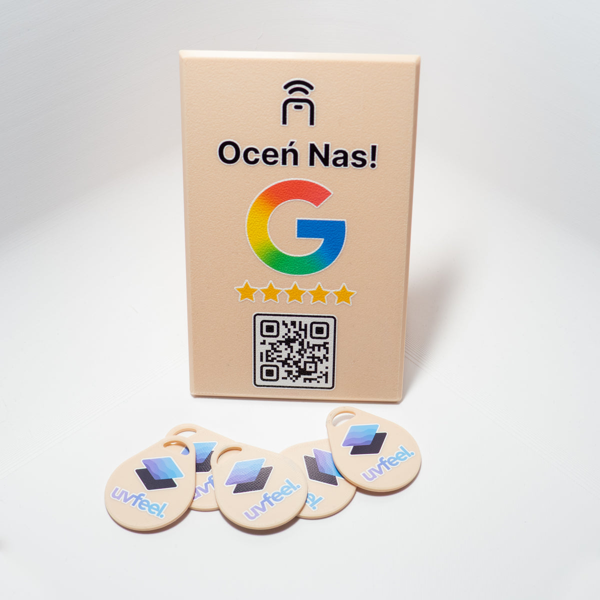 Pakiet Google Review – stand + 5 breloków NFC