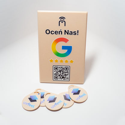 Pakiet Google Review – stand + 5 breloków NFC