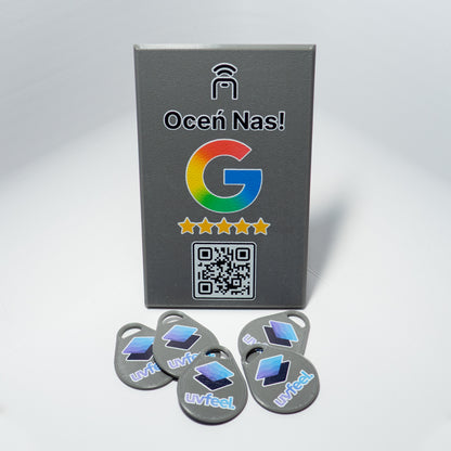 Pakiet Google Review – stand + 5 breloków NFC