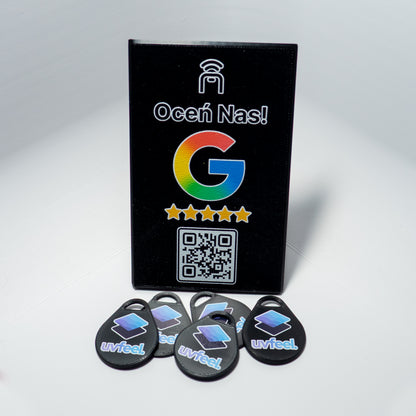 Pakiet Google Review – stand + 5 breloków NFC